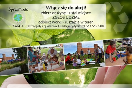 Plakat zachęcający do udziału w akcji. U góry napis: Włącz się do akcji. Niżej zdjęcia młodzieży w czasie poprzednich akcji