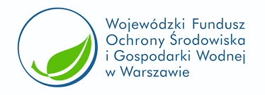 Logo Wojewódzkiego Funduszu Ochrony Środowiska i Gospodarki Wodnej w Warszawie. Nazwa i obok listek w kółku