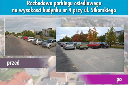 Kompozycja zdjęć ilustrująca Jak wyglądał teren przed i po wybudowaniu parkingu. Na tym samym obszarze mieści się teraz więcej aut